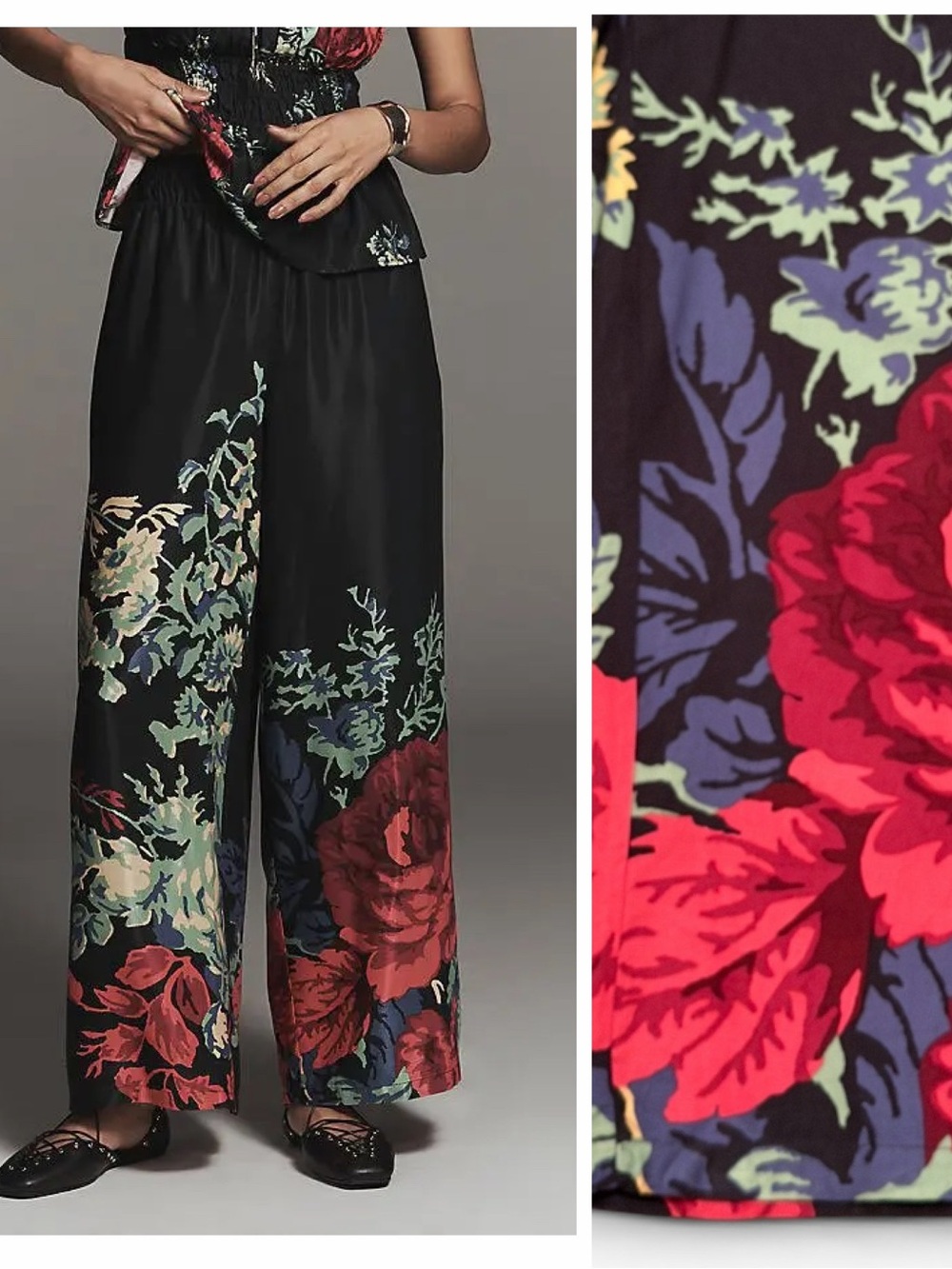 Anthropologie The Somerset Silky Floral Wide-Leg Pants size XL